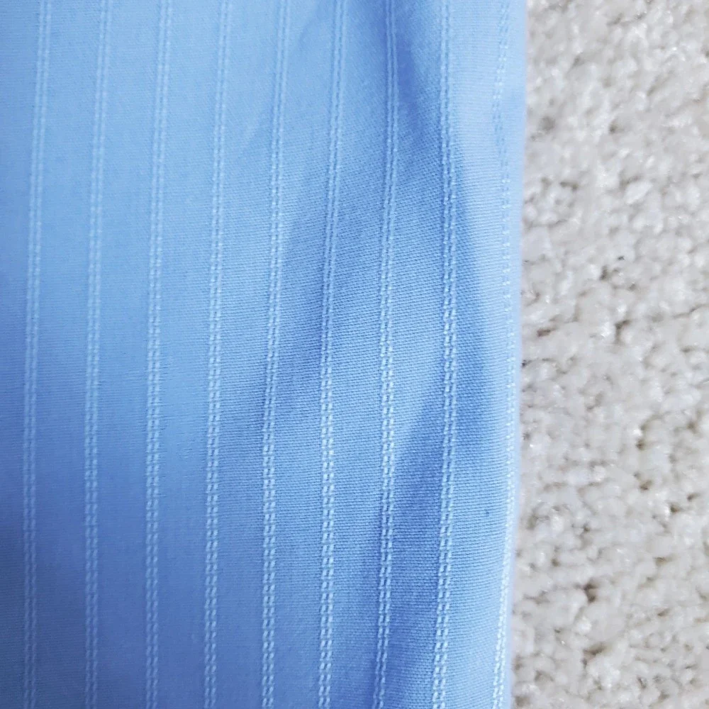 Arrow Men's Button Up Shirt 17 17.5 XL Blue Subtle Stripe Wrinkle‎ Free